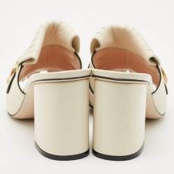 Gucci Cream Leather GG Marmont Fringe Block Heel Slide Sandals Size 39