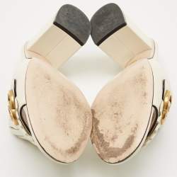 Gucci Cream Leather GG Marmont Fringe Block Heel Slide Sandals Size 39