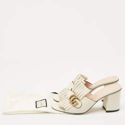 Gucci Cream Leather GG Marmont Fringe Block Heel Slide Sandals Size 39