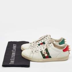 مملوكة مسبقًا Gucci White Leather Pearl Embellished Ace Low Top Sneakers Size 37
