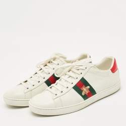 Pre Owned Gucci White Leather Ace Bee Embroidered Low Top Sneakers Size 38.5