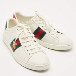 Pre Owned Gucci White Leather Ace Bee Embroidered Low Top Sneakers Size 38.5