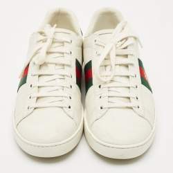 Pre Owned Gucci White Leather Ace Bee Embroidered Low Top Sneakers Size 38.5
