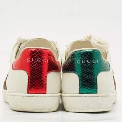 Pre Owned Gucci White Leather Ace Bee Embroidered Low Top Sneakers Size 38.5