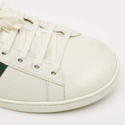 Pre Owned Gucci White Leather Ace Bee Embroidered Low Top Sneakers Size 38.5