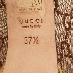 Pre Owned Gucci Bronze GG Fabric Horsebit Peep Toe Platform Pumps Size 37.5