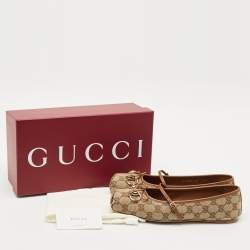 Gucci Beige GG Canvas and Leather Horsebit Ballet Flats Size 40
