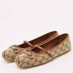 Gucci Beige GG Canvas and Leather Horsebit Ballet Flats Size 40