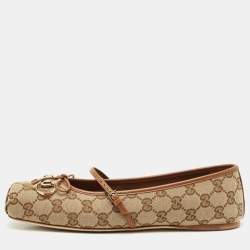 Gucci Beige GG Canvas and Leather Horsebit Ballet Flats Size 40