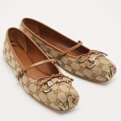 Gucci Beige GG Canvas and Leather Horsebit Ballet Flats Size 40