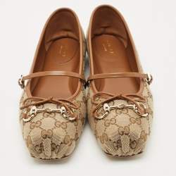 Gucci Beige GG Canvas and Leather Horsebit Ballet Flats Size 40