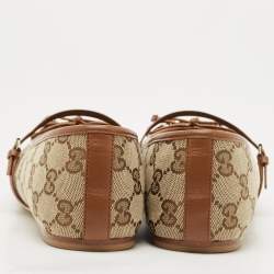 Gucci Beige GG Canvas and Leather Horsebit Ballet Flats Size 40