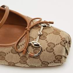 Gucci Beige GG Canvas and Leather Horsebit Ballet Flats Size 40