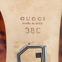 Pre Owned Gucci Brown Tortoise Shell Patent Leather Slingback Pumps Size 38