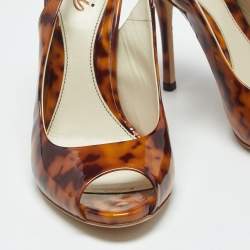 Pre Owned Gucci Brown Tortoise Shell Patent Leather Slingback Pumps Size 38