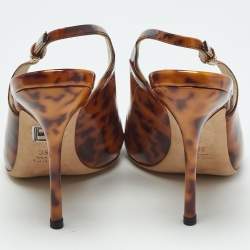 Pre Owned Gucci Brown Tortoise Shell Patent Leather Slingback Pumps Size 38