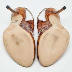 Pre Owned Gucci Brown Tortoise Shell Patent Leather Slingback Pumps Size 38