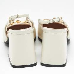 Pre Owned Gucci Cream Leather Horsebit Slingback Pumps Size 35