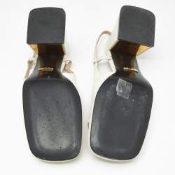 Pre Owned Gucci Cream Leather Horsebit Slingback Pumps Size 35