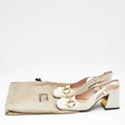 Pre Owned Gucci Cream Leather Horsebit Slingback Pumps Size 35