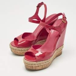 Pre Owned Gucci Coral Red Patent Leather Holie Wedge Sandals Size 35