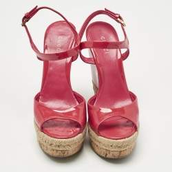 Pre Owned Gucci Coral Red Patent Leather Holie Wedge Sandals Size 35