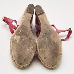 Pre Owned Gucci Coral Red Patent Leather Holie Wedge Sandals Size 35