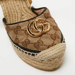 Pre Owned حذاء جوتشي كعب عالي إسبرادريل منصة ساق مربوط قماش GG بني/بيج مقاس 39