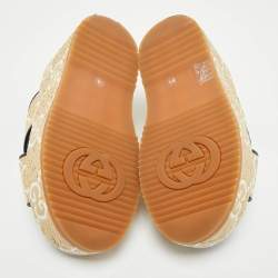 Pre Owned Gucci Beige/Blue GG Raffia and Leather Angelina Platform Sandals Size 39.5