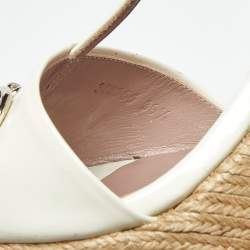 Pre Owned Gucci Cream Patent Leather Horsebit Wedge Espadrille Sandals Size 39.5