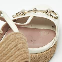 Pre Owned Gucci Cream Patent Leather Horsebit Wedge Espadrille Sandals Size 39.5