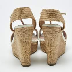 Pre Owned Gucci Cream Patent Leather Horsebit Wedge Espadrille Sandals Size 39.5