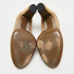 Pre Owned Gucci Brown Suede Jacqueline Studded Block Heel Pumps Size 39