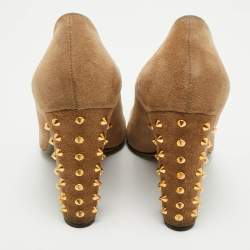 Pre Owned Gucci Brown Suede Jacqueline Studded Block Heel Pumps Size 39