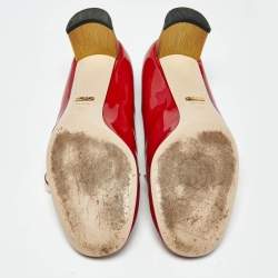 Pre Owned Gucci Red Patent Leather Interlocking G Pearl Pumps Size 40.5