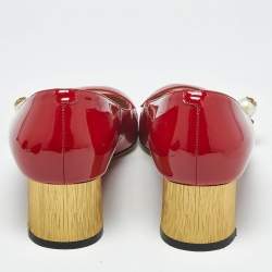 Pre Owned Gucci Red Patent Leather Interlocking G Pearl Pumps Size 40.5