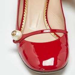 Pre Owned Gucci Red Patent Leather Interlocking G Pearl Pumps Size 40.5