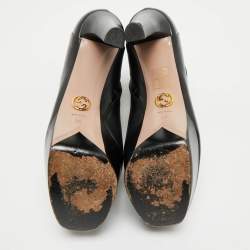 Pre Owned Gucci Black Leather Ankle Length Platform Boots Size 38