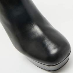 Pre Owned Gucci Black Leather Ankle Length Platform Boots Size 38
