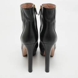 Pre Owned Gucci Black Leather Ankle Length Platform Boots Size 38