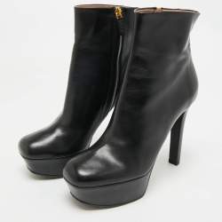 Pre Owned Gucci Black Leather Ankle Length Platform Boots Size 38
