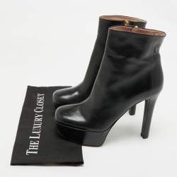 Pre Owned Gucci Black Leather Ankle Length Platform Boots Size 38