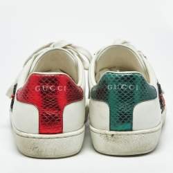 Pre Owned Gucci White Leather Arrow Embellished Web Ace Low Top Sneakers Size 37