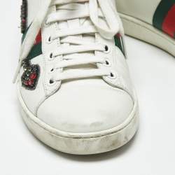 Pre Owned Gucci White Leather Arrow Embellished Web Ace Low Top Sneakers Size 37