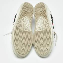 Pre Owned Gucci White Leather Arrow Embellished Web Ace Low Top Sneakers Size 37