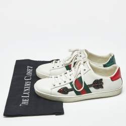 Pre Owned Gucci White Leather Arrow Embellished Web Ace Low Top Sneakers Size 37