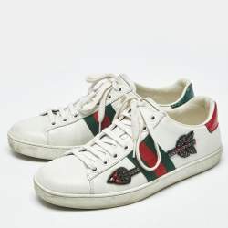 Pre Owned Gucci White Leather Arrow Embellished Web Ace Low Top Sneakers Size 37