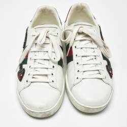 Pre Owned Gucci White Leather Arrow Embellished Web Ace Low Top Sneakers Size 37