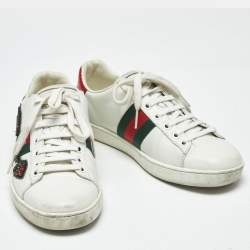 Pre Owned Gucci White Leather Arrow Embellished Web Ace Low Top Sneakers Size 37