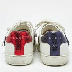 Pre Owned Gucci White Leather Snake Embellished Web Ace Low Top Sneakers Size 36